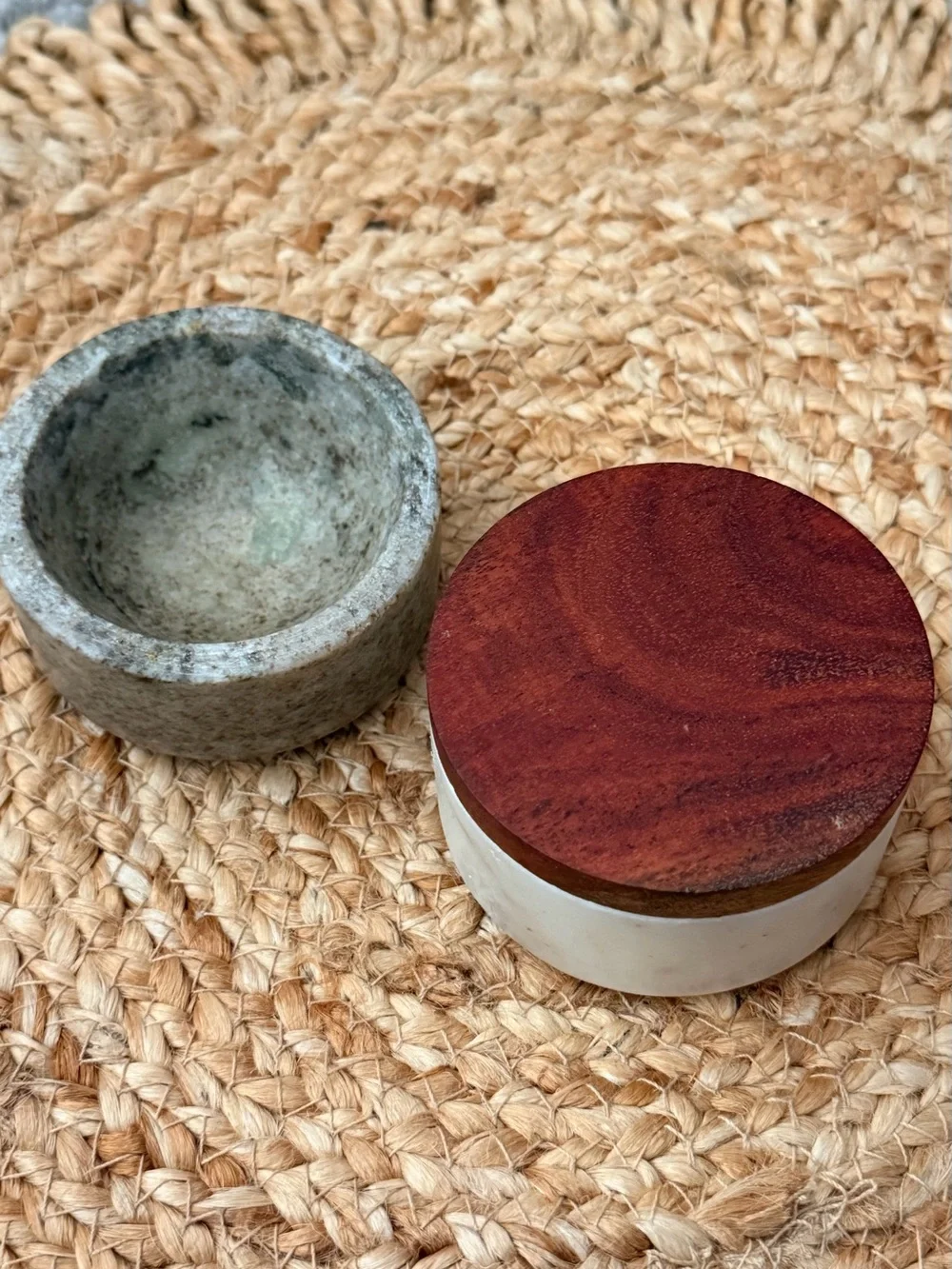 Hearth & Hand Wood Lid Marble & White Accent Jar